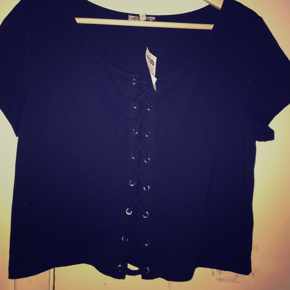 Charlotte Russe Black Crop Top - Braided Front